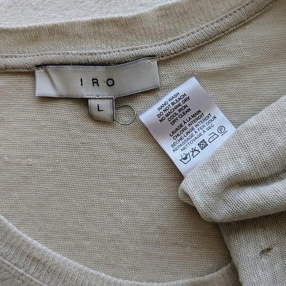IRO Clay Holey Tee Short Sleeve 100% Linen Shredded Holes Throughout Ecru L NWOT - Picture 13 of 14
